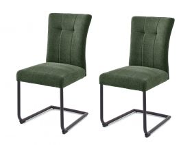 2 x Stuhl Calanda in olive Chenille-Optik Freischwinger mit Komfortsitzhöhe und Aqua Clean Esszimmerstuhl 2er Set