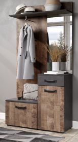 Kompaktgarderobe Smile in Eiche Tabak und Matera grau Garderobe Set mit Spiegel 104 cm Kompaktgarderobe Smile in Eiche Tabak und Matera grau Garderobe Set mit Spiegel 104 cm