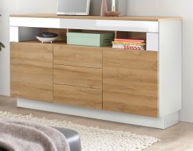Sideboard Savanna in Grandson Eiche und weiß Hochglanz Kommode 149 x 85 cm Sideboard Savanna in Grandson Eiche und weiß Hochglanz Kommode 149 x 85 cm