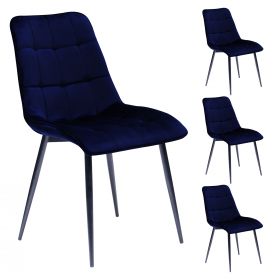 4 x Stuhl Triest in blau Samt 4-Fußstuhl Esszimmerstuhl 4er Set
