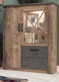 Vitrine Georgia in Eiche Tabak und Matera grau Highboard 114 x 142 cm Vitrine Georgia in Eiche Tabak und Matera grau Highboard 114 x 142 cm