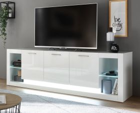 TV-Lowboard Ladis in weiß Hochglanz TV Unterteil in Komforthöhe XL-Board 198 x 61 cm