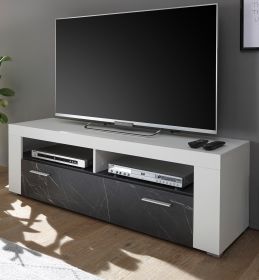 TV-Lowboard Riaza in weiß und Marmor Optik anthrazit TV Unterteil 140 cm