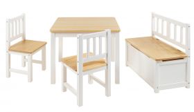 BOMI® Kindersitzgruppe Anna in weiß und natur Sitzgruppe Kindertisch, Truhenbank und 2 x Stuhl BOMI® Kindersitzgruppe Anna in weiß und natur Sitzgruppe Kindertisch, Truhenbank und 2 x Stuhl