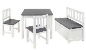 BOMI® Kindersitzgruppe Anna in weiß und grau Sitzgruppe Kindertisch, Truhenbank und 2 x Stuhl BOMI® Kindersitzgruppe Anna in weiß und grau Sitzgruppe Kindertisch, Truhenbank und 2 x Stuhl