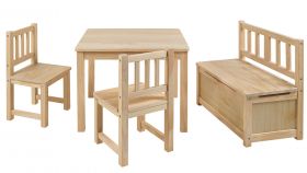BOMI® Kindersitzgruppe Anna in Kiefer naturbelassen Sitzgruppe Kindertisch, Truhenbank und 2 x Stuhl