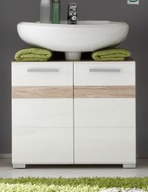 Badezimmer Waschbeckenunterschrank SetOne in weiß Hochglanz und Eiche hell Badschrank 60 x 56 cm