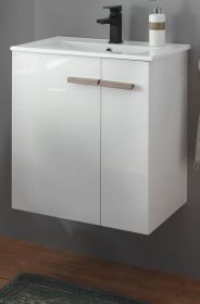 Waschbeckenunterschrank MIT Waschbecken Dense in weiß Lack Hochglanz und Eiche Waschtisch Set hängend 60 cm
