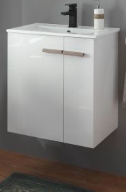 Waschbeckenunterschrank MIT Waschbecken Dense in weiß Lack Hochglanz und Eiche Waschtisch Set hängend 60 cm Waschbeckenunterschrank MIT Waschbecken Dense in weiß Lack Hochglanz und Eiche Waschtisch Set hängend 60 cm