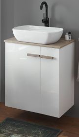 Waschbeckenunterschrank MIT Waschbecken Dense in weiß Lack Hochglanz und Eiche Waschtisch Set hängend / stehend 60 cm Waschbeckenunterschrank MIT Waschbecken Dense in weiß Lack Hochglanz und Eiche Waschtisch Set hängend / stehend 60 cm