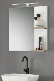 Badezimmer Spiegel Dense in weiß Lack Hochglanz und Eiche Badspiegel mit Ablage 60 x 65 cm