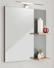 Badezimmer Spiegel Dense in anthrazit matt und Eiche Badspiegel mit Ablage 60 x 65 cm Badezimmer Spiegel Dense in anthrazit matt und Eiche Badspiegel mit Ablage 60 x 65 cm