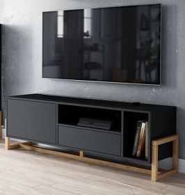 TV-Lowboard Skien in schwarz und Buche massiv TV-Unterteil skandinavisch 139 x 49 cm