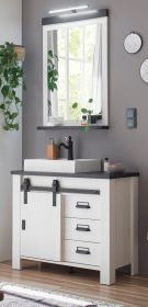 Badmöbel Set 4-teilig Stove in weiß Pinie und anthrazit Badkombination MIT Waschbecken und LED Spiegellampe Badmöbel Set 4-teilig Stove in weiß Pinie und anthrazit Badkombination MIT Waschbecken und LED Spiegellampe