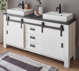 Doppelwaschtisch Stove in weiß Pinie und anthrazit Landhaus Waschtisch Set inkl. 2 x Waschbecken 164 cm Doppelwaschtisch Stove in weiß Pinie und anthrazit Landhaus Waschtisch Set inkl. 2 x Waschbecken 164 cm