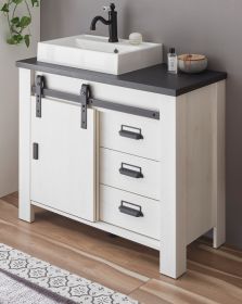 Waschbeckenunterschrank MIT Waschbecken Stove in weiß Pinie und anthrazit Landhaus Waschtisch 95 cm Waschbeckenunterschrank MIT Waschbecken Stove in weiß Pinie und anthrazit Landhaus Waschtisch 95 cm