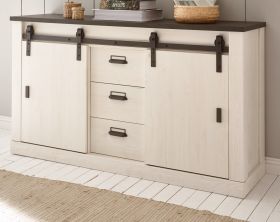 Büro Kommode Stove in weiß Pinie und anthrazit Landhaus Sideboard 162 x 91 cm Büro Kommode Stove in weiß Pinie und anthrazit Landhaus Sideboard 162 x 91 cm