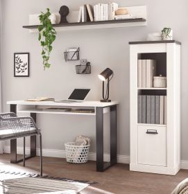 Büromöbel Set Stove in weiß Pinie und anthrazit Landhaus mit Aktenregal und Wandregal