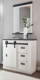 Garderobe Set 2-teilig Stove in weiß Pinie und anthrazit Landhaus Garderobenkombination mit Kommode und Spiegel