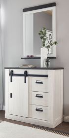 Garderobe Set 2-teilig Stove in weiß Pinie und anthrazit Landhaus Garderobenkombination mit Kommode und Spiegel Garderobe Set 2-teilig Stove in weiß Pinie und anthrazit Landhaus Garderobenkombination mit Kommode und Spiegel