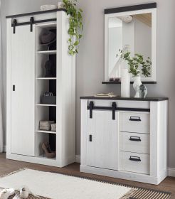 Garderobe Set 3-teilig Stove in weiß Pinie und anthrazit Landhaus Garderobenkombination 206 x 201 cm Garderobe Set 3-teilig Stove in weiß Pinie und anthrazit Landhaus Garderobenkombination 206 x 201 cm