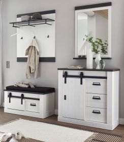 Garderobe Set 5-teilig Stove in weiß Pinie und anthrazit Landhaus Garderobenkombination 206 x 200 cm Garderobe Set 5-teilig Stove in weiß Pinie und anthrazit Landhaus Garderobenkombination 206 x 200 cm