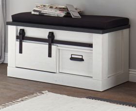 Garderobe Sitzbank Stove in weiß Pinie und anthrazit Landhaus Garderobenbank 93 x 46 cm Garderobe Sitzbank Stove in weiß Pinie und anthrazit Landhaus Garderobenbank 93 x 46 cm