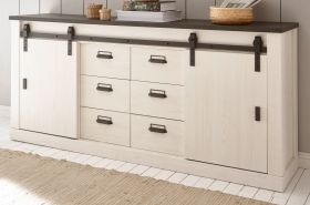 Sideboard Stove in weiß Pinie und anthrazit Landhaus Kommode 201 x 91 cm Sideboard Stove in weiß Pinie und anthrazit Landhaus Kommode 201 x 91 cm