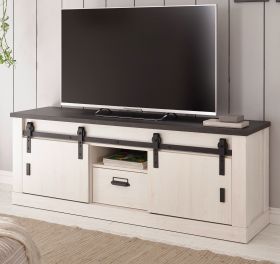 TV-Lowboard Stove in weiß Pinie und anthrazit Landhaus TV Unterteil in Komforthöhe 162 x 61 cm TV-Lowboard Stove in weiß Pinie und anthrazit Landhaus TV Unterteil in Komforthöhe 162 x 61 cm