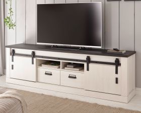 TV-Lowboard Stove in weiß Pinie und anthrazit Landhaus TV Unterteil in Komforthöhe 201 x 61 cm TV-Lowboard Stove in weiß Pinie und anthrazit Landhaus TV Unterteil in Komforthöhe 201 x 61 cm