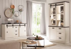 Wohn- und Esszimmer Set Stove in weiß Pinie und anthrazit Landhaus Wohnkombination 2-teilig mit Vitrine und Sideboard Wohn- und Esszimmer Set Stove in weiß Pinie und anthrazit Landhaus Wohnkombination 2-teilig mit Vitrine und Sideboard