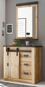 Garderobe Set 2-teilig Stove in Old Style hell und anthrazit Garderobenkombination mit Kommode und Spiegel Garderobe Set 2-teilig Stove in Old Style hell und anthrazit Garderobenkombination mit Kommode und Spiegel