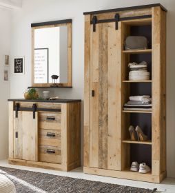 Garderobe Set 3-teilig Stove in Old Style hell und anthrazit Garderobenkombination 206 x 201 cm Garderobe Set 3-teilig Stove in Old Style hell und anthrazit Garderobenkombination 206 x 201 cm