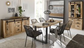 Esszimmer Set Stove in Old Style hell und anthrazit Speisezimmer 3-teilig mit Esstisch, Vitrine und Sideboard Esszimmer Set Stove in Old Style hell und anthrazit Speisezimmer 3-teilig mit Esstisch, Vitrine und Sideboard