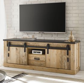 TV-Lowboard Stove in Old Style hell und anthrazit TV Unterteil in Komforthöhe 162 x 61 cm TV-Lowboard Stove in Old Style hell und anthrazit TV Unterteil in Komforthöhe 162 x 61 cm