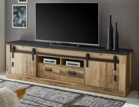 TV-Lowboard Stove in Old Style hell und anthrazit TV Unterteil in Komforthöhe 201 x 61 cm TV-Lowboard Stove in Old Style hell und anthrazit TV Unterteil in Komforthöhe 201 x 61 cm