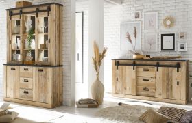 Wohn- und Esszimmer Set Stove in Old Style hell und anthrazit Wohnkombination 2-teilig mit Buffetschrank und Sideboard Wohn- und Esszimmer Set Stove in Old Style hell und anthrazit Wohnkombination 2-teilig mit Buffetschrank und Sideboard