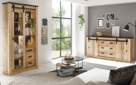 Wohn- und Esszimmer Set Stove in Old Style hell und anthrazit Wohnkombination 2-teilig mit Vitrine und Sideboard Wohn- und Esszimmer Set Stove in Old Style hell und anthrazit Wohnkombination 2-teilig mit Vitrine und Sideboard
