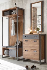 Garderobe Set 3-teilig Auburn in Eiche Stirling und grau Garderobenkombination 175 x 210 cm Garderobe Set 3-teilig Auburn in Eiche Stirling und grau Garderobenkombination 175 x 210 cm