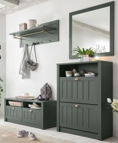 Garderobenkombination Forres in grün Landhausstil Garderobe Set 4-teilig 212 x 198 cm Garderobenkombination Forres in grün Landhausstil Garderobe Set 4-teilig 212 x 198 cm