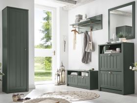 Garderobenkombination Forres in grün Landhausstil Garderobe Set 5-teilig 272 x 198 cm Garderobenkombination Forres in grün Landhausstil Garderobe Set 5-teilig 272 x 198 cm