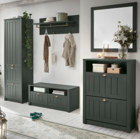 Garderobenkombination Forres in grün Landhausstil Garderobe Set 5-teilig 282 x 198 cm Garderobenkombination Forres in grün Landhausstil Garderobe Set 5-teilig 282 x 198 cm