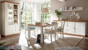 Esszimmer Set Hemsby in weiß Pinie und Eiche Wotan Landhaus Speisezimmer 4-teilig Esszimmer Set Hemsby in weiß Pinie und Eiche Wotan Landhaus Speisezimmer 4-teilig