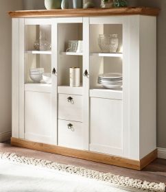 Highboard Hemsby in weiß Pinie und Eiche Wotan Landhaus Anrichte 148 x 139 cm Highboard Hemsby in weiß Pinie und Eiche Wotan Landhaus Anrichte 148 x 139 cm