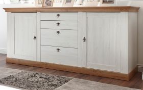 Sideboard Hemsby in weiß Pinie und Eiche Wotan Landhaus Kommode 210 x 91 cm Sideboard Hemsby in weiß Pinie und Eiche Wotan Landhaus Kommode 210 x 91 cm