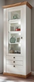 Vitrine Hemsby in weiß Pinie und Eiche Wotan Landhaus Vitrinenschrank 82 x 204 cm Vitrine Hemsby in weiß Pinie und Eiche Wotan Landhaus Vitrinenschrank 82 x 204 cm