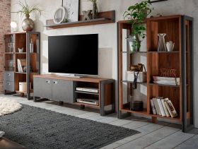 Wohnwand Auburn in Eiche Stirling und Matera grau Schrankwand 4-teilig 356 x 170 cm Wohnwand Auburn in Eiche Stirling und Matera grau Schrankwand 4-teilig 356 x 170 cm