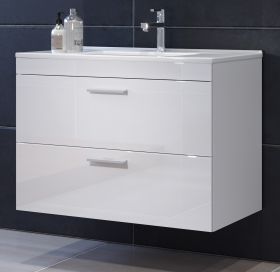 Waschbeckenunterschrank MIT Waschbecken Devon in wei� Hochglanz Waschtisch h�ngend 81 x 59 cm