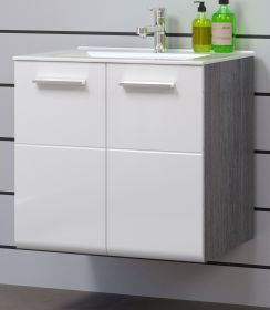 Waschbeckenunterschrank MIT Waschbecken Riva in weiß Hochglanz und Rauchsilber grau Waschtisch hängend 62 x 59 cm Waschbeckenunterschrank MIT Waschbecken Riva in weiß Hochglanz und Rauchsilber grau Waschtisch hängend 62 x 59 cm