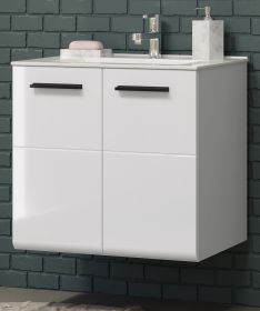 Waschbeckenunterschrank MIT Waschbecken Riva in weiß Hochglanz Waschtisch hängend 62 x 59 cm Waschbeckenunterschrank MIT Waschbecken Riva in weiß Hochglanz Waschtisch hängend 62 x 59 cm